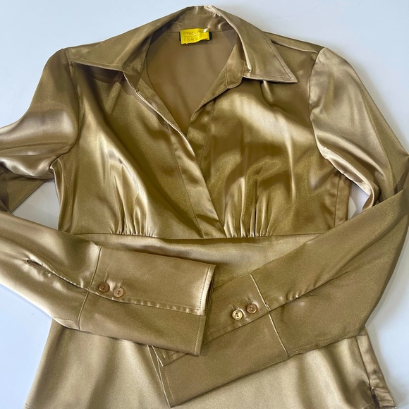 BCX gold satin blouse size S stunning worn only once and dry cleaned - Picture 1 of 7